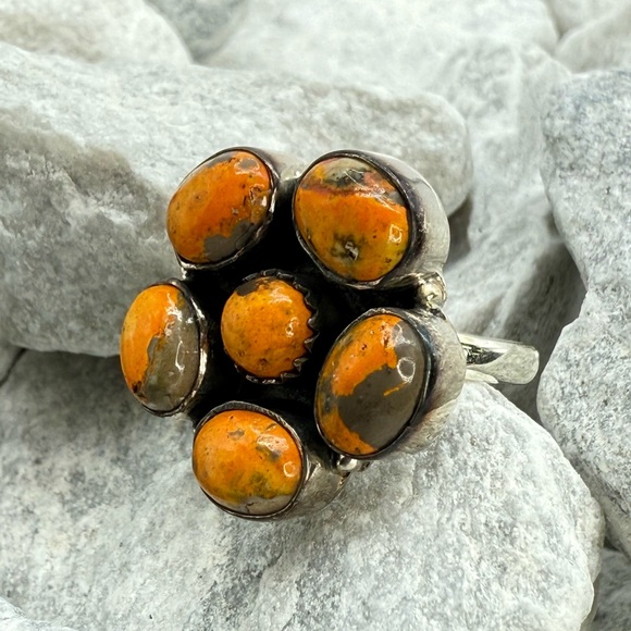 NWT Sterling Silver Bumblebee Jasper Floral Cluster Ring Siz 7 Artisan Statement - Picture 8 of 17